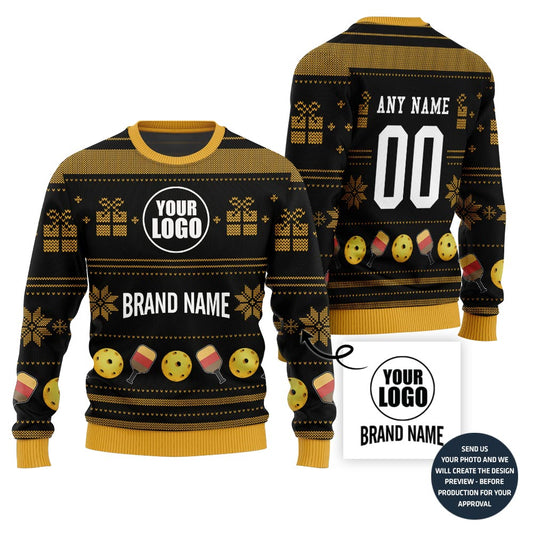 Custom Logo And Team Name Pickleball Ugly Christmas Sweater