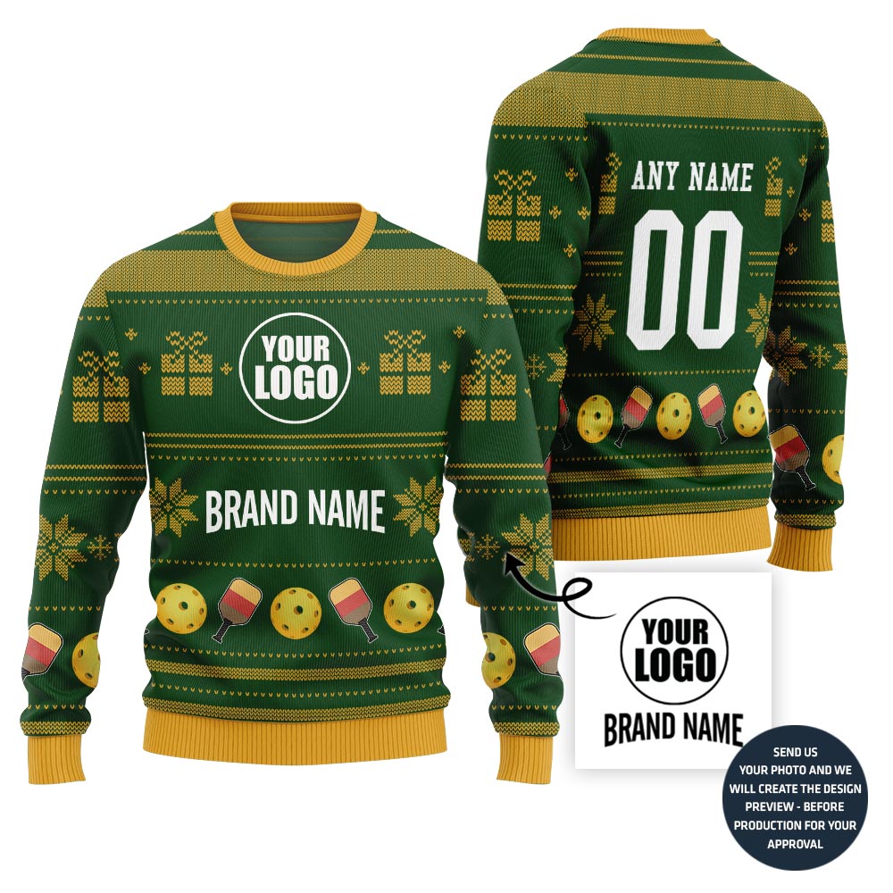 Custom Logo And Team Name Pickleball Ugly Christmas Sweater