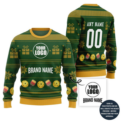 Custom Logo And Team Name Pickleball Ugly Christmas Sweater