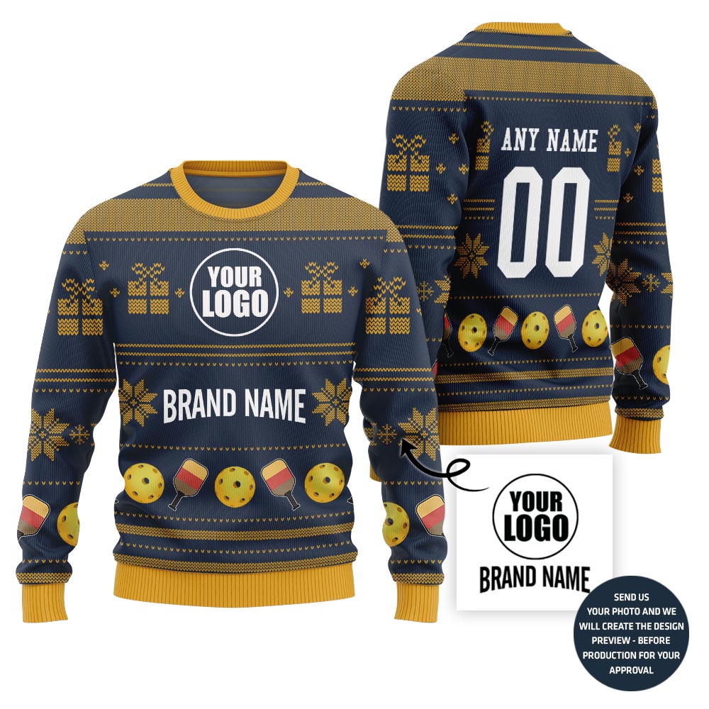 Custom Logo And Team Name Pickleball Ugly Christmas Sweater