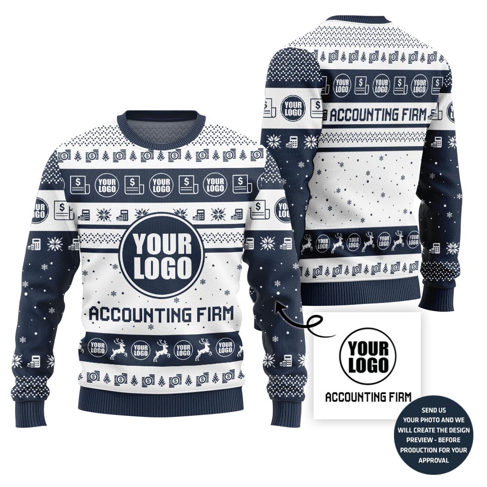 Custom Logo And Text Christmas Sweater For Accounting Firm