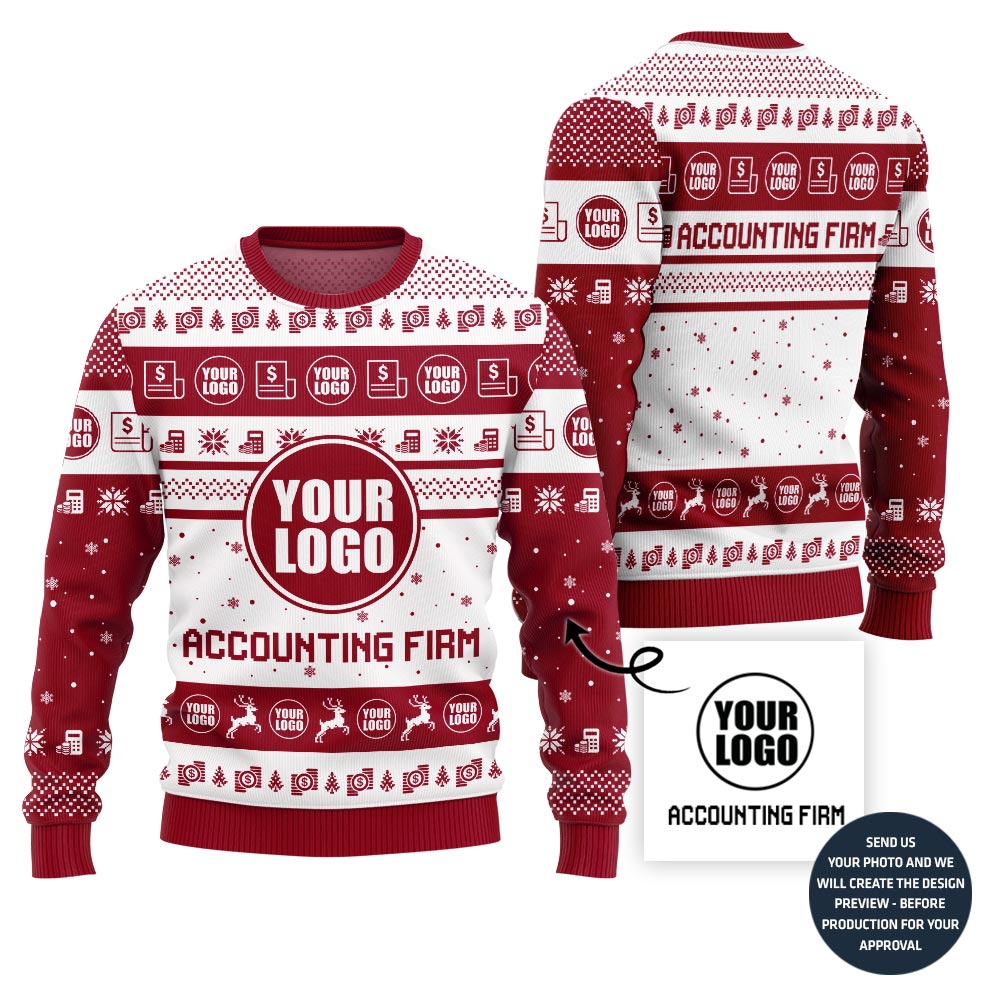 Custom Logo And Text Christmas Sweater For Accounting Firm