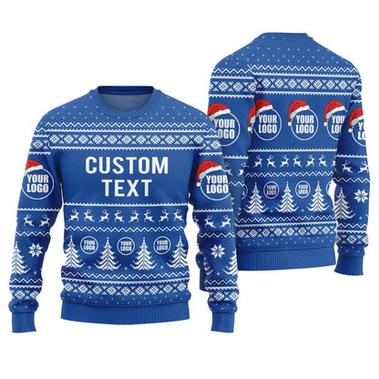 Custom Logo And Text Christmas Sweater Royal