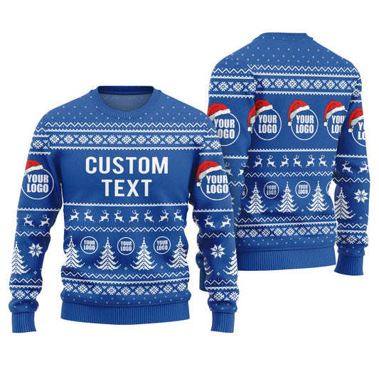 Custom Logo And Text Christmas Sweater Royal