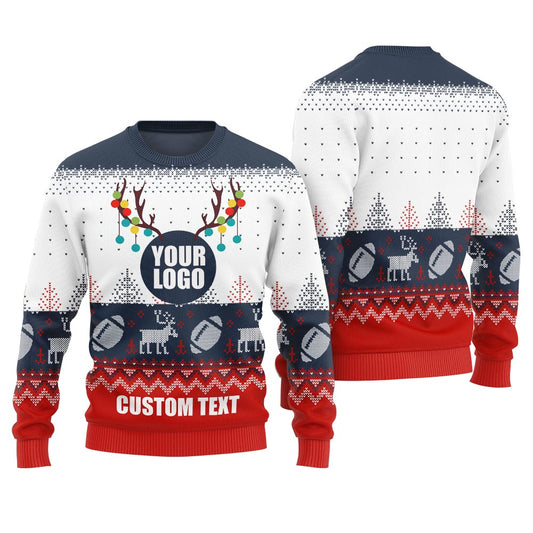Custom Logo And Text Funny Football Xmas Sweater For Men