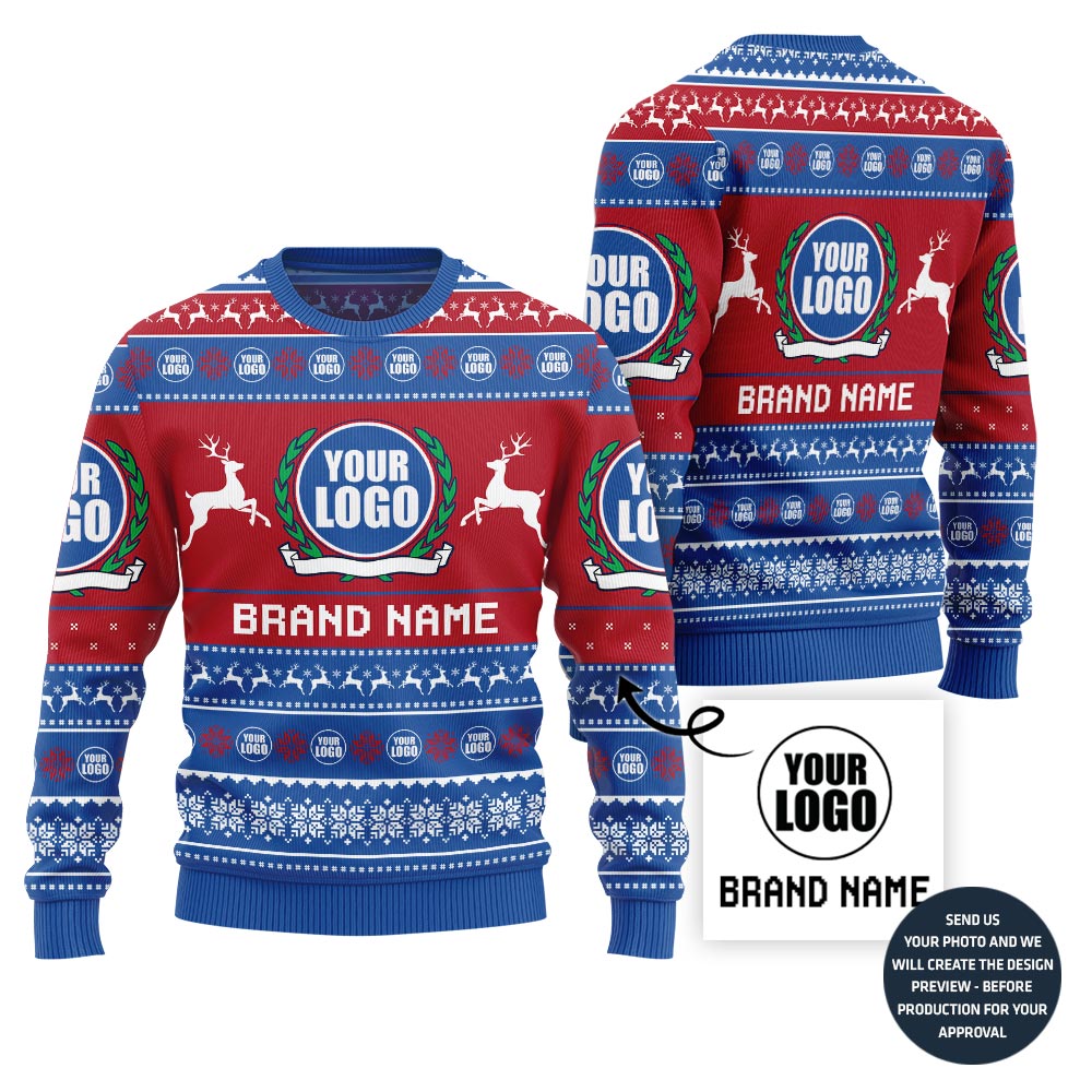 Custom Logo And Text Funny Ugly Christmas Sweater For Brand