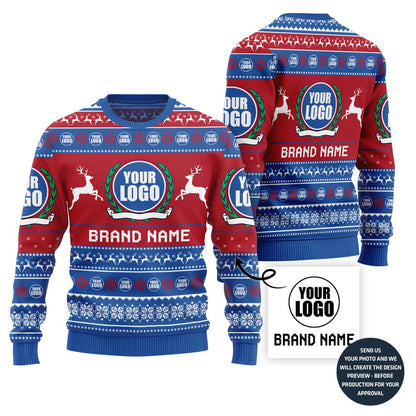 Custom Logo And Text Funny Ugly Christmas Sweater For Brand