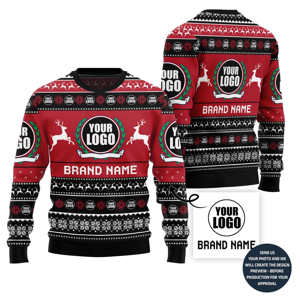 Custom Logo And Text Funny Ugly Christmas Sweater For Brand