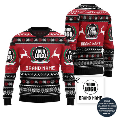 Custom Logo And Text Funny Ugly Christmas Sweater For Brand