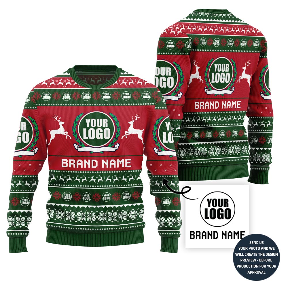 Custom Logo And Text Funny Ugly Christmas Sweater For Brand