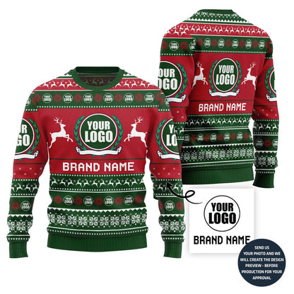 Custom Logo And Text Funny Ugly Christmas Sweater For Brand