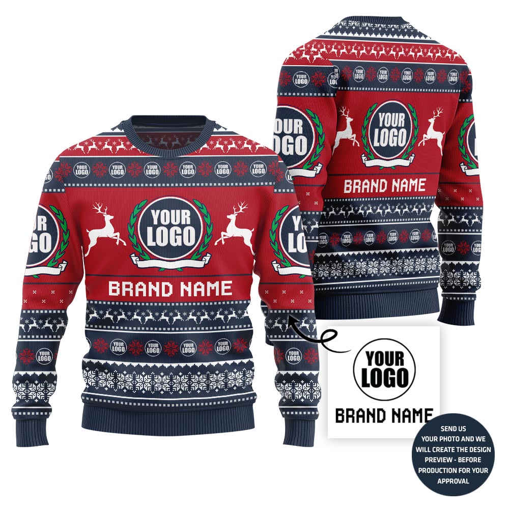 Custom Logo And Text Funny Ugly Christmas Sweater For Brand