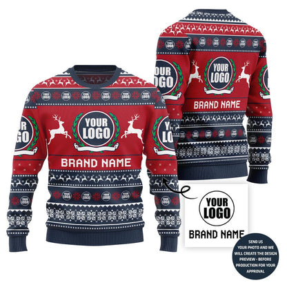 Custom Logo And Text Funny Ugly Christmas Sweater For Brand