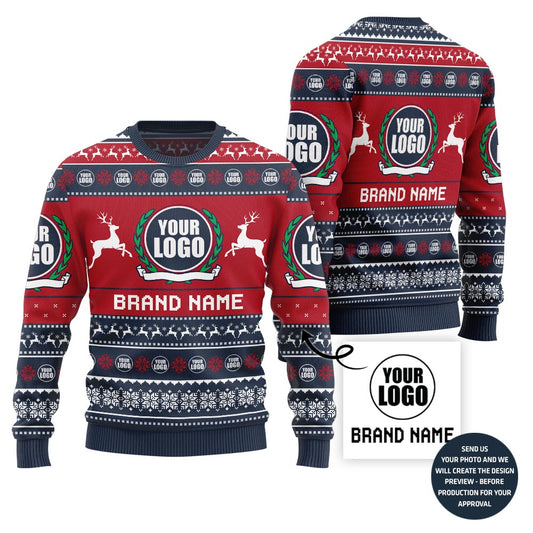 Custom Logo And Text Funny Ugly Christmas Sweater For Brand