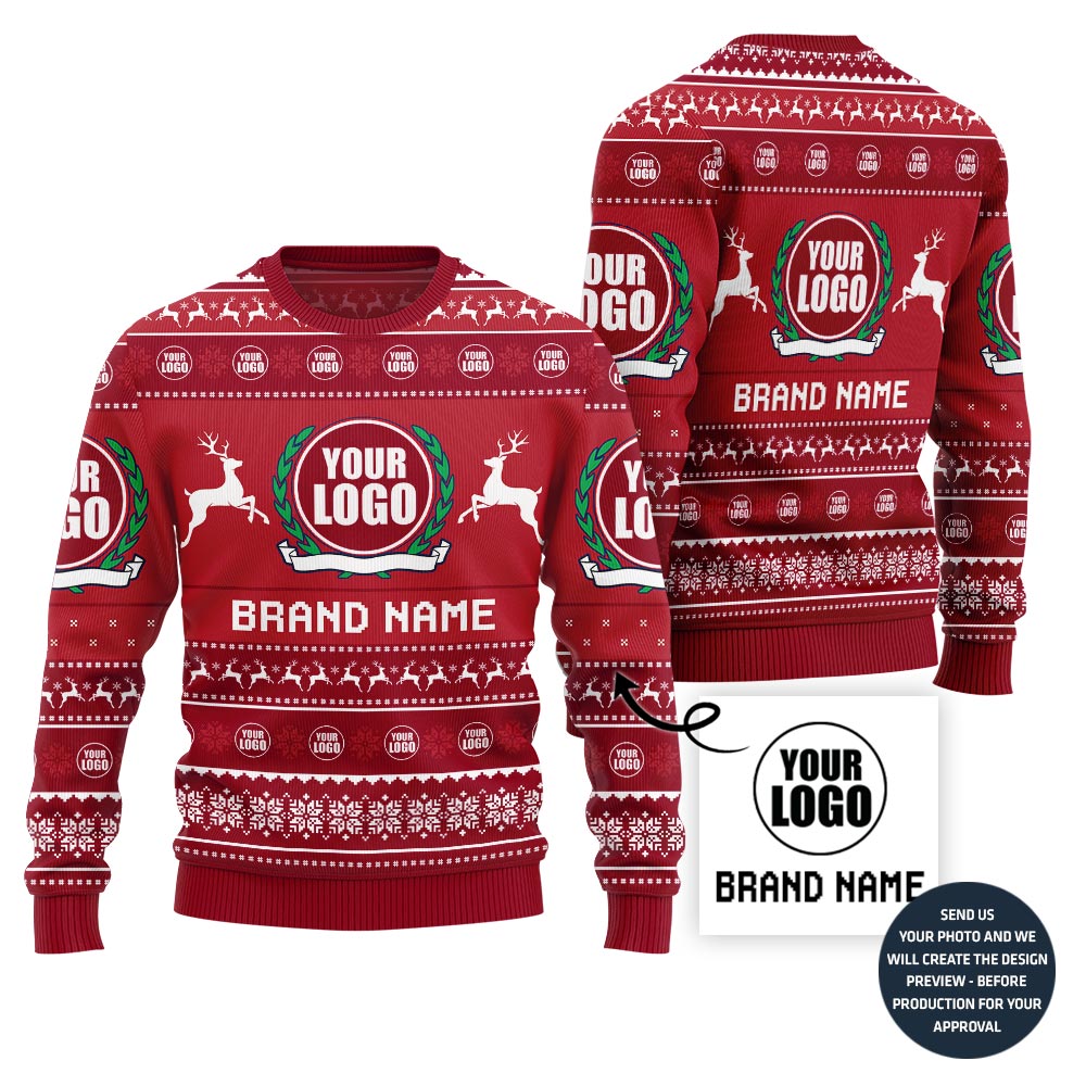 Custom Logo And Text Funny Ugly Christmas Sweater For Brand