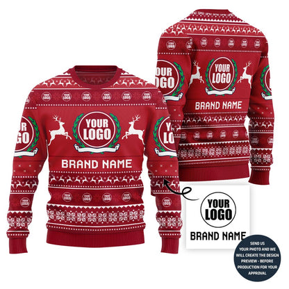 Custom Logo And Text Funny Ugly Christmas Sweater For Brand