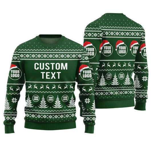 Custom Logo And Text Ugly Holiday Sweater Green
