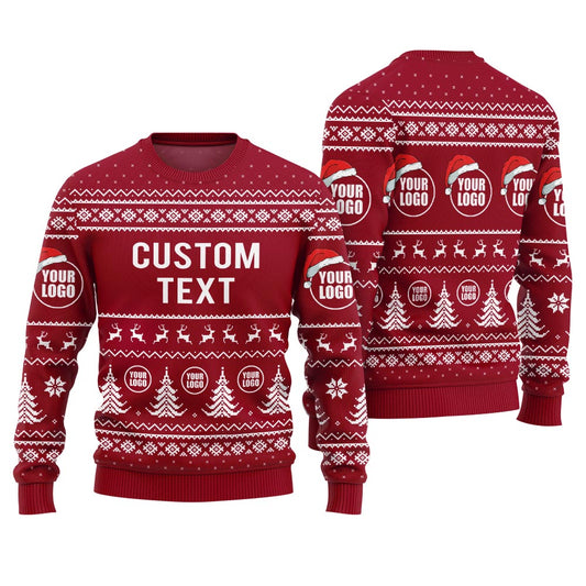 Custom Logo And Text Ugly Xmas Sweater Red