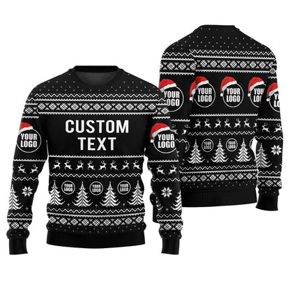 Custom Logo And Text Ugly Christmas Sweater Black