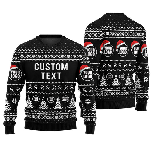 Custom Logo And Text Ugly Christmas Sweater Black