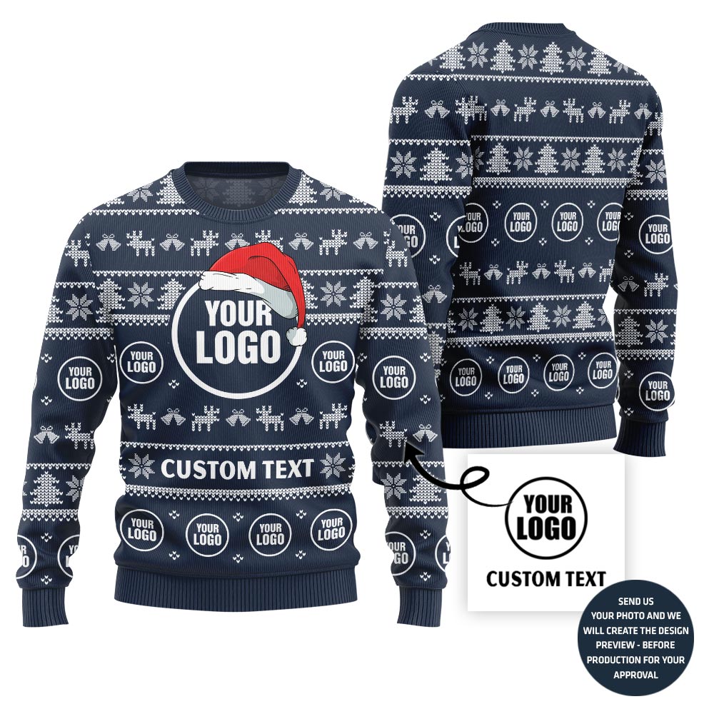 Custom Logo And Text Ugly Christmas Sweater For Company