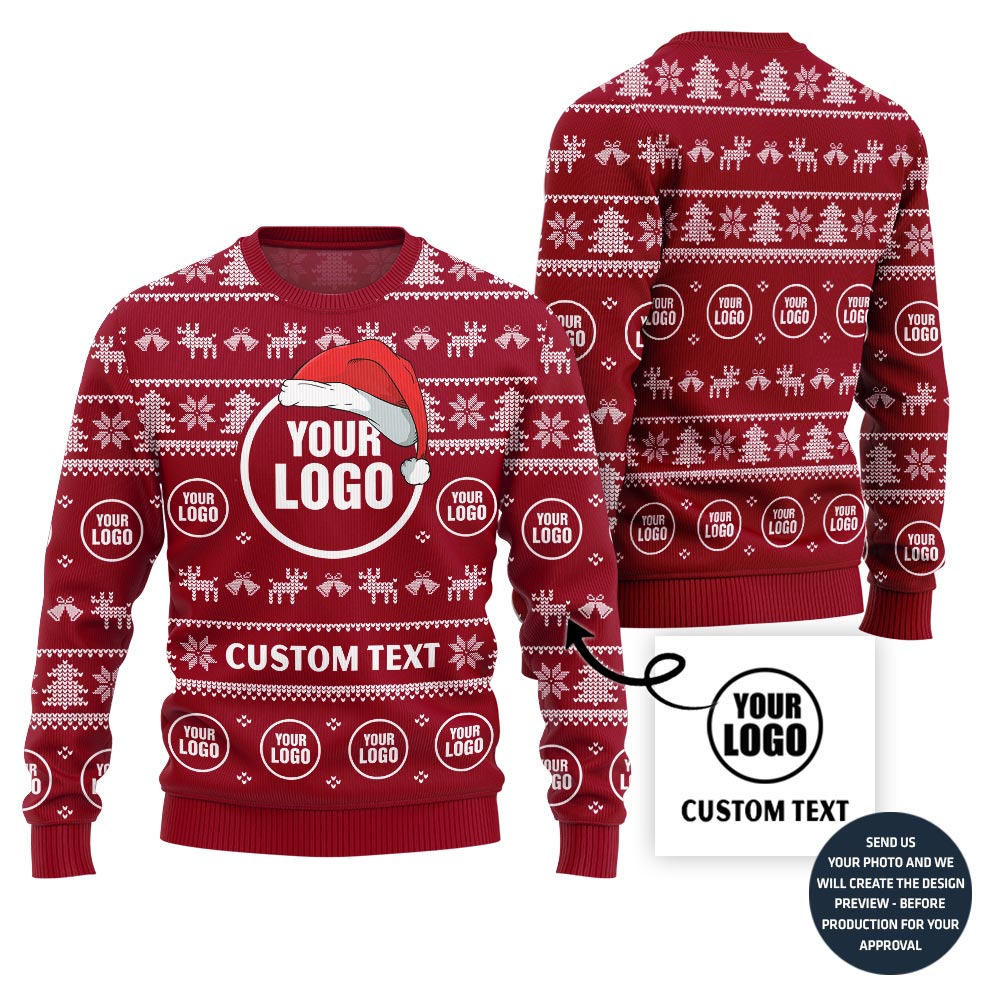 Custom Logo And Text Ugly Christmas Sweater For Company