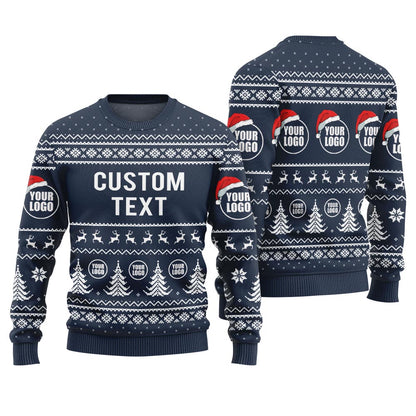 Custom Logo And Text Ugly Sweater Navy