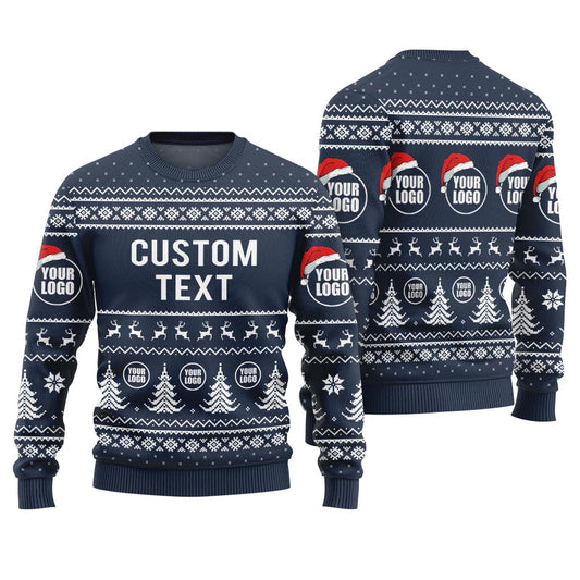 Custom Logo And Text Ugly Sweater Navy
