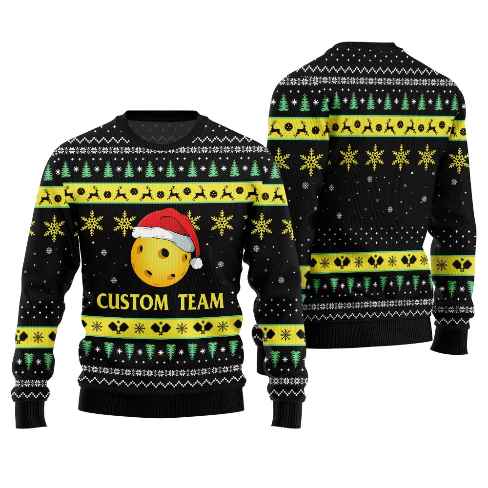 Custom Logo And Text Xmas Sweater For Pickleball Team