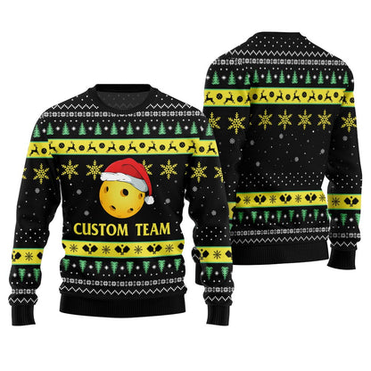 Custom Logo And Text Xmas Sweater For Pickleball Team