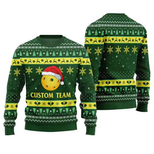 Custom Logo And Text Xmas Sweater For Pickleball Team