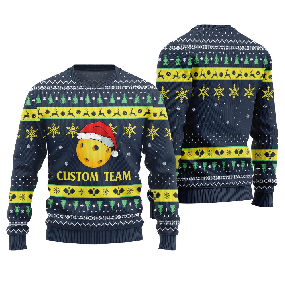 Custom Logo And Text Xmas Sweater For Pickleball Team