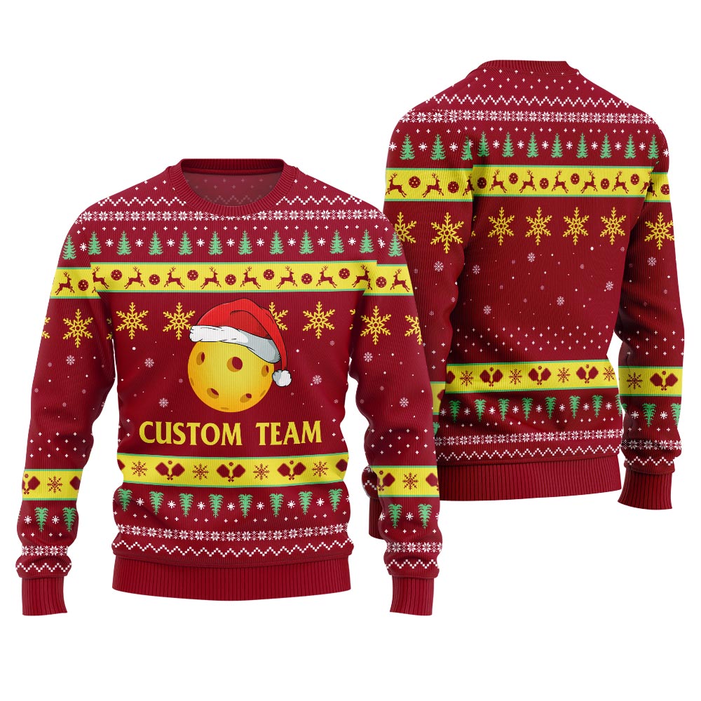 Custom Logo And Text Xmas Sweater For Pickleball Team
