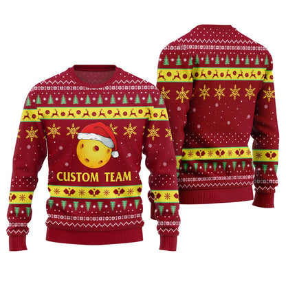 Custom Logo And Text Xmas Sweater For Pickleball Team