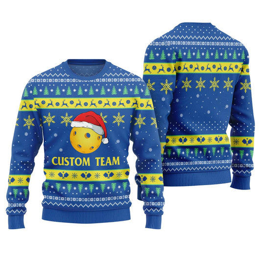 Custom Logo And Text Xmas Sweater For Pickleball Team