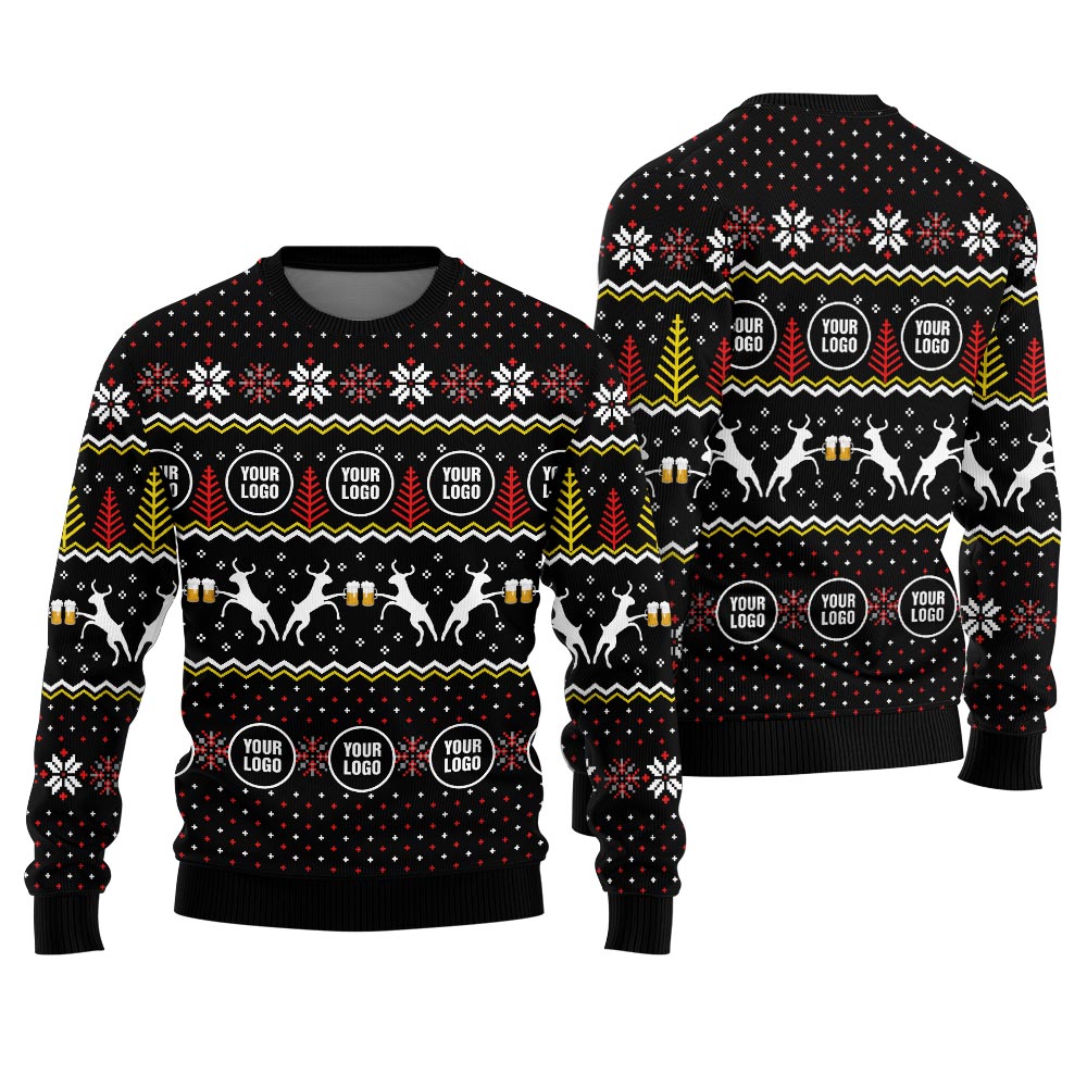 Custom Logo Beer Funny Christmas Sweater For Business Black