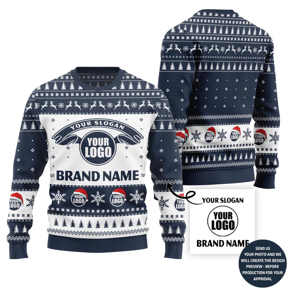 Custom Logo Brand Name And Slogan Christmas Sweater