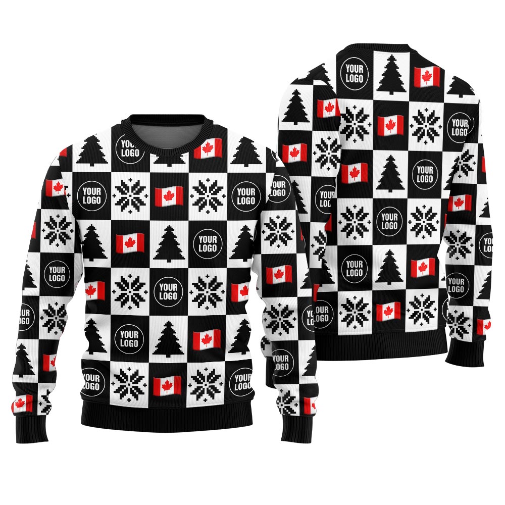 Custom Logo Canada Flag Christmas Ugly Sweater