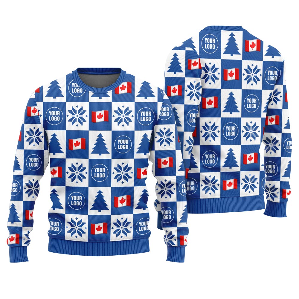 Custom Logo Canada Flag Christmas Ugly Sweater