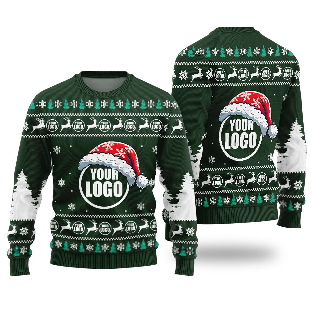 Custom Logo Christmas Sweater For Business Green