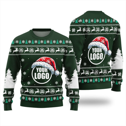 Custom Logo Christmas Sweater For Business Green