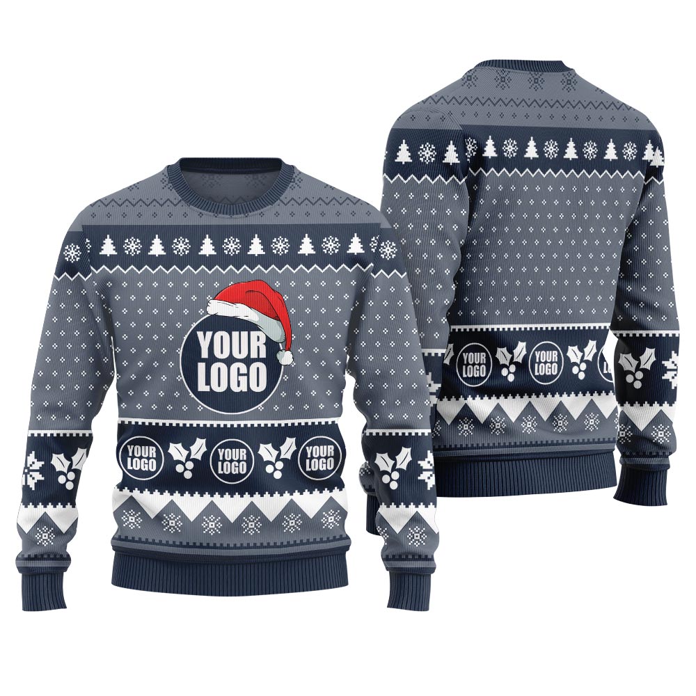 Custom Logo Christmas Sweater For Company Navy