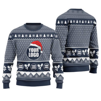 Custom Logo Christmas Sweater For Company Navy