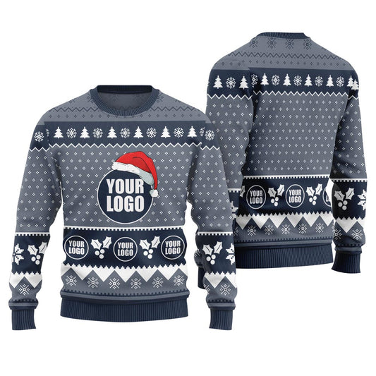 Custom Logo Christmas Sweater For Company Navy