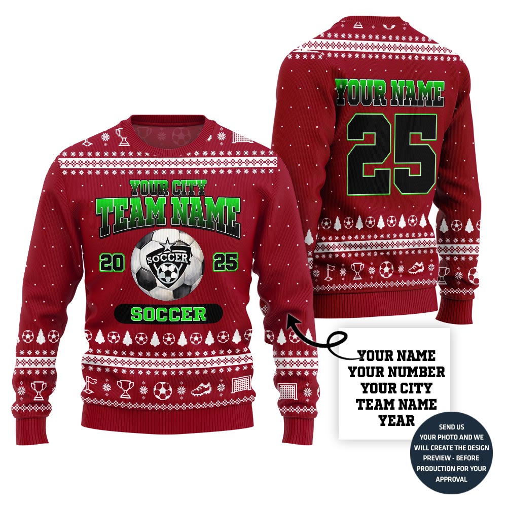 Custom Logo Christmas Sweater For Soccer Team