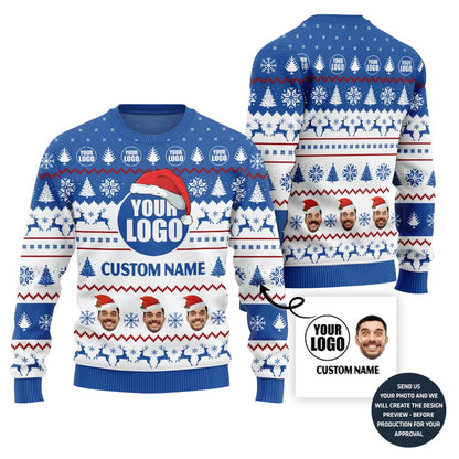 Custom Logo Face And Name Ugly Christmas Sweater