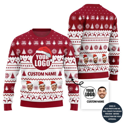 Custom Logo Face And Name Ugly Christmas Sweater