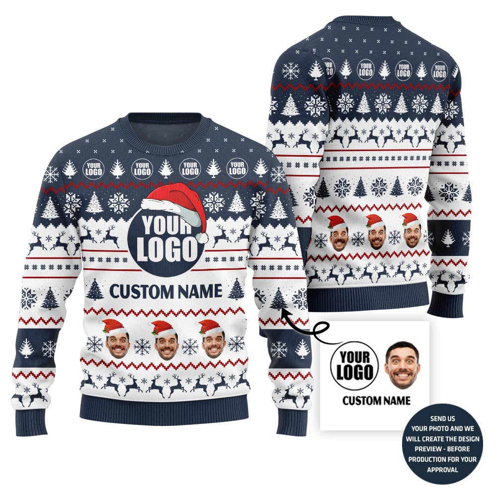 Custom Logo Face And Name Ugly Christmas Sweater