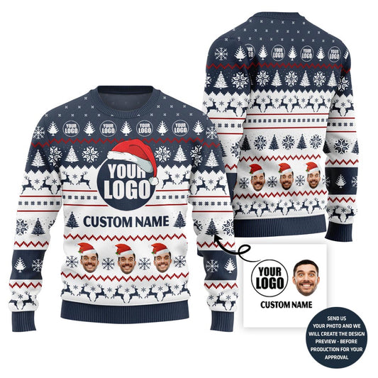 Custom Logo Face And Name Ugly Christmas Sweater