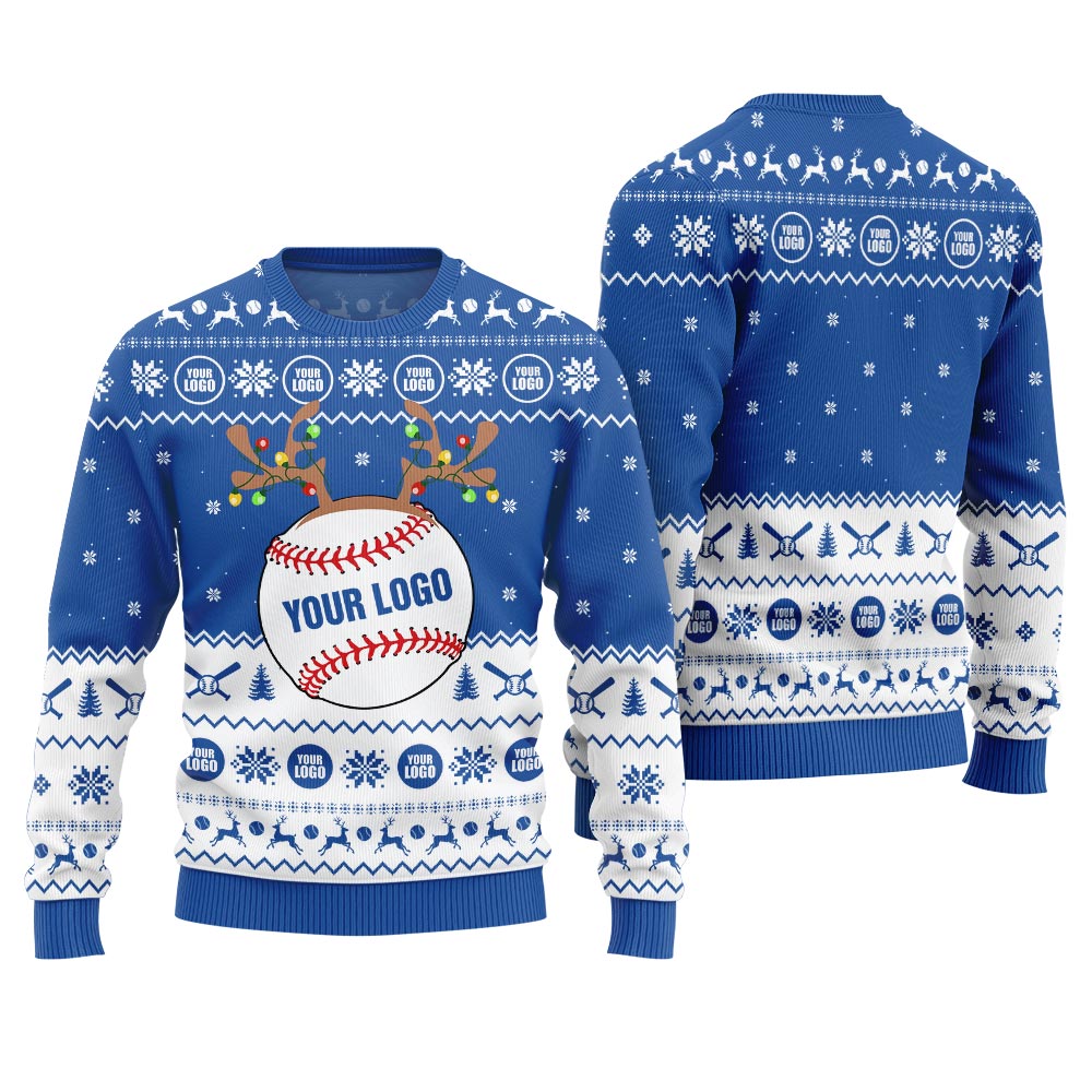 Custom Logo Baseball Team Funny Reindeer Xmas Sweater For Women